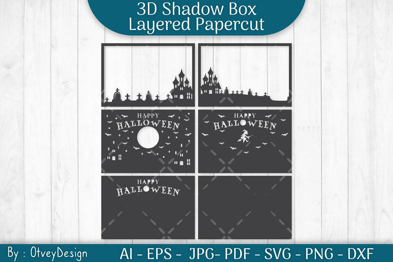 Halloween Scene 3D ShadowBox Layered Papercut SVG Bundle - CraftNest - Digital Crafting and Art