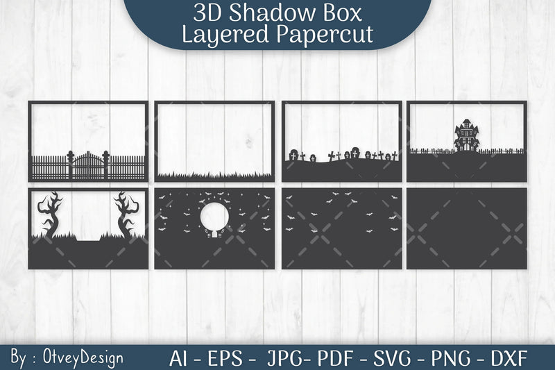 Halloween Scene 3D ShadowBox Layered Papercut SVG Bundle - CraftNest - Digital Crafting and Art
