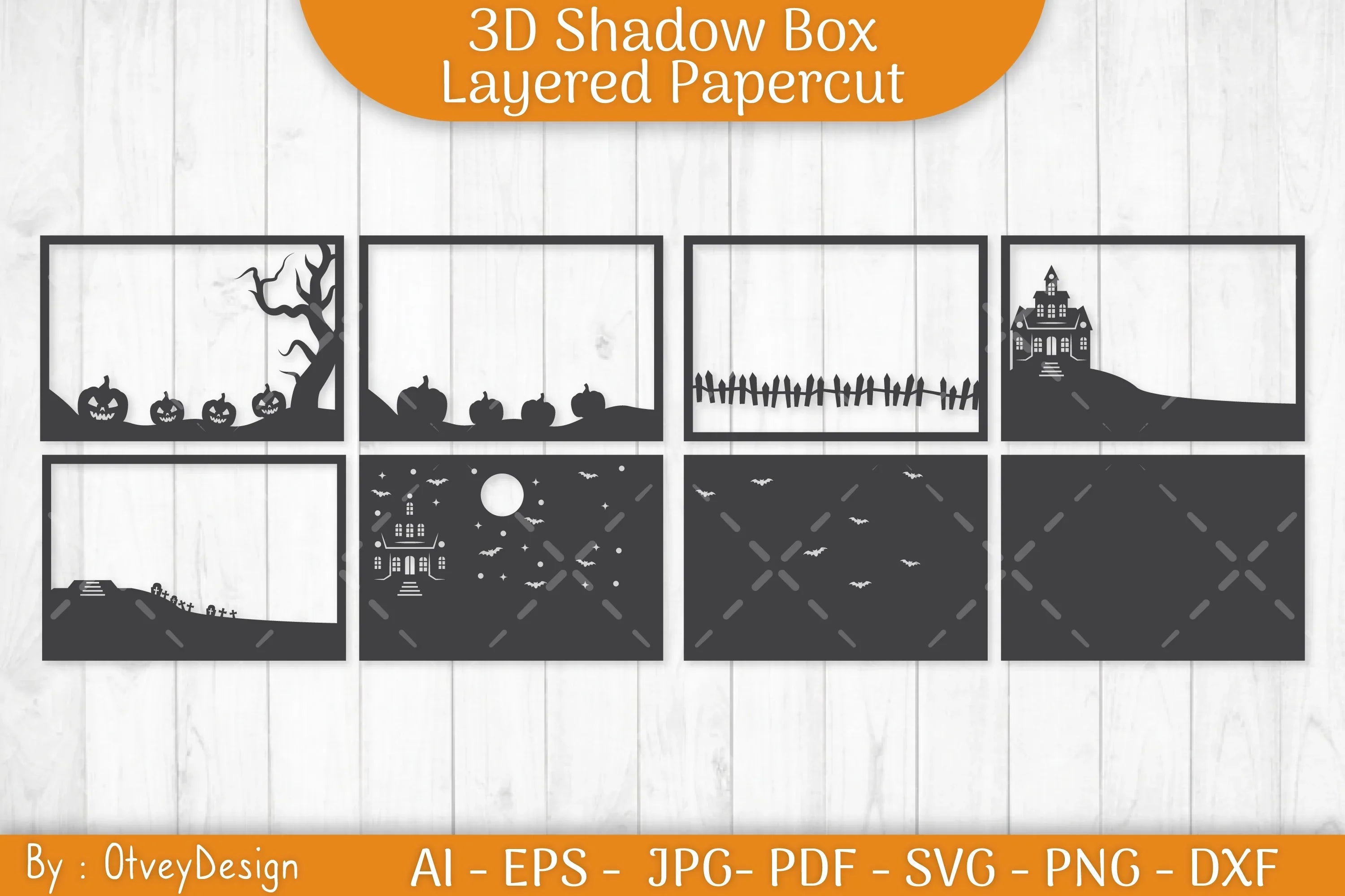 Halloween Scene 3D ShadowBox Layered Papercut SVG Bundle - CraftNest - Digital Crafting and Art