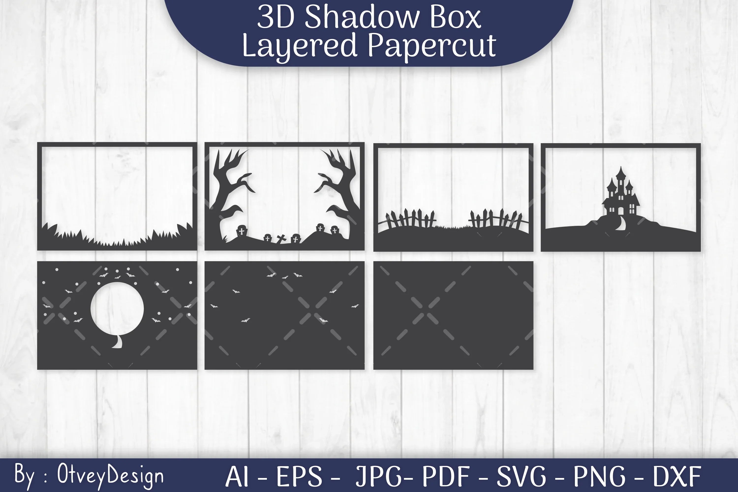 Halloween Scene 3D ShadowBox Layered Papercut SVG Bundle - CraftNest - Digital Crafting and Art
