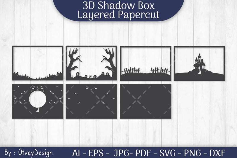 Halloween Scene 3D ShadowBox Layered Papercut SVG Bundle - CraftNest - Digital Crafting and Art