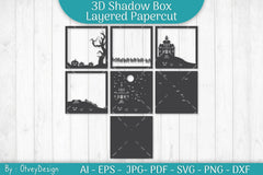 Halloween Scene 3D ShadowBox Layered Papercut SVG Bundle - CraftNest - Digital Crafting and Art