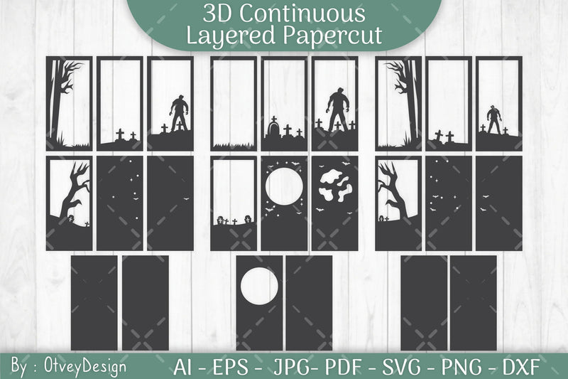 Halloween Scene Continuous Layered Papercut SVG Bundle - CraftNest - Digital Crafting and Art