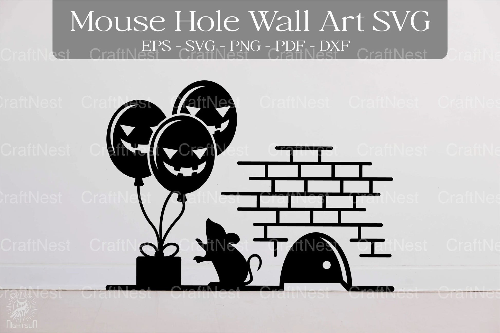 Halloween Balloon Mouse Hole Wall Art Sticker Clipart Bundle - CraftNest - Digital Crafting and Art