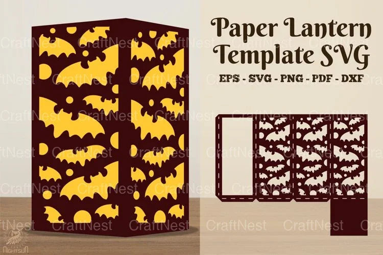Halloween Bat Pattern Paper Lantern SVG Bundle - CraftNest - Digital Crafting and Art