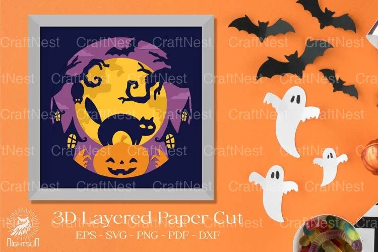 Halloween Cat Layered Paper Cut Clipart Bundle - CraftNest - Digital Crafting and Art
