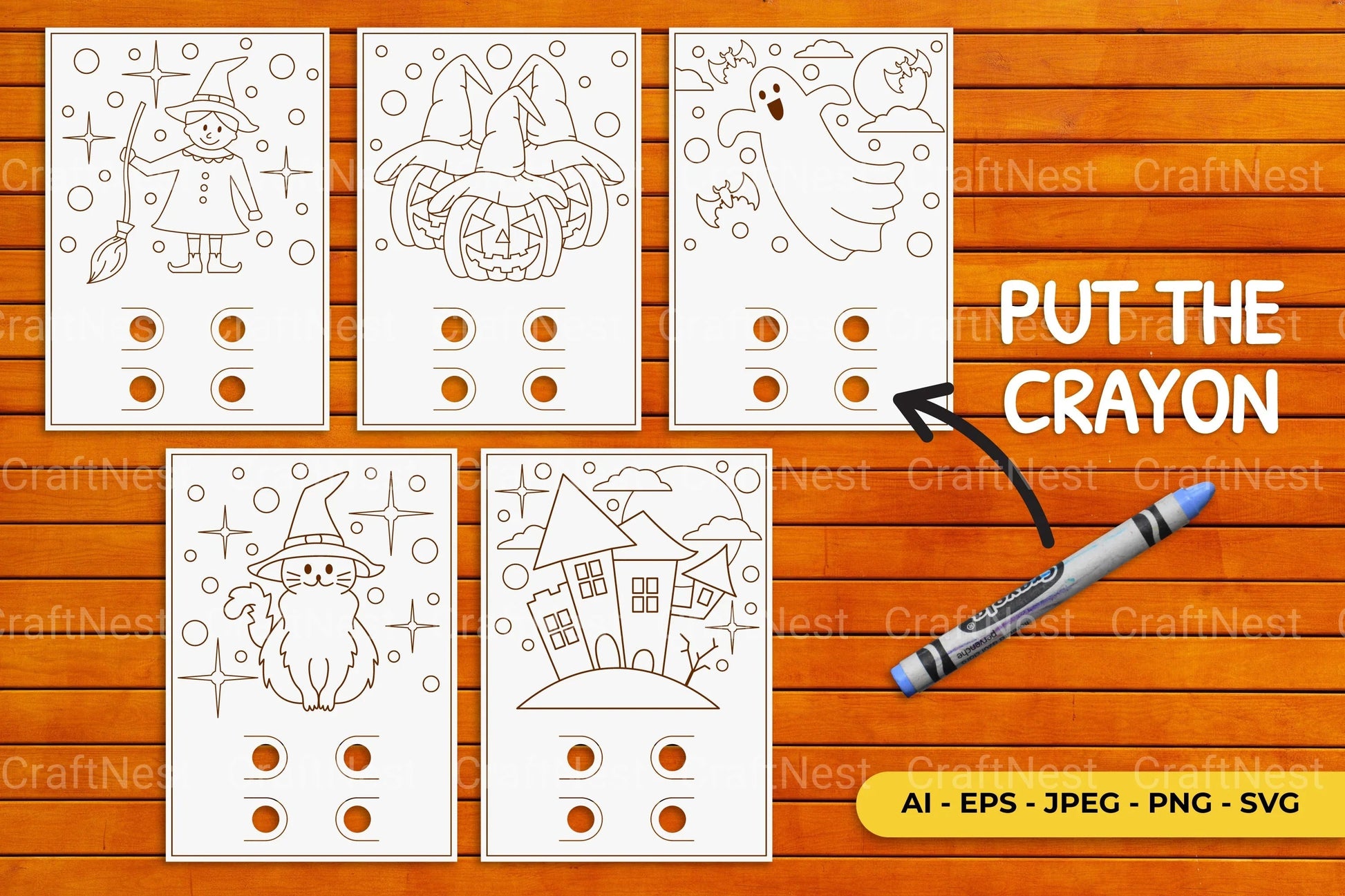 Halloween Coloring Card Bundle - SVG Clipart Collection - CraftNest - Digital Crafting and Art