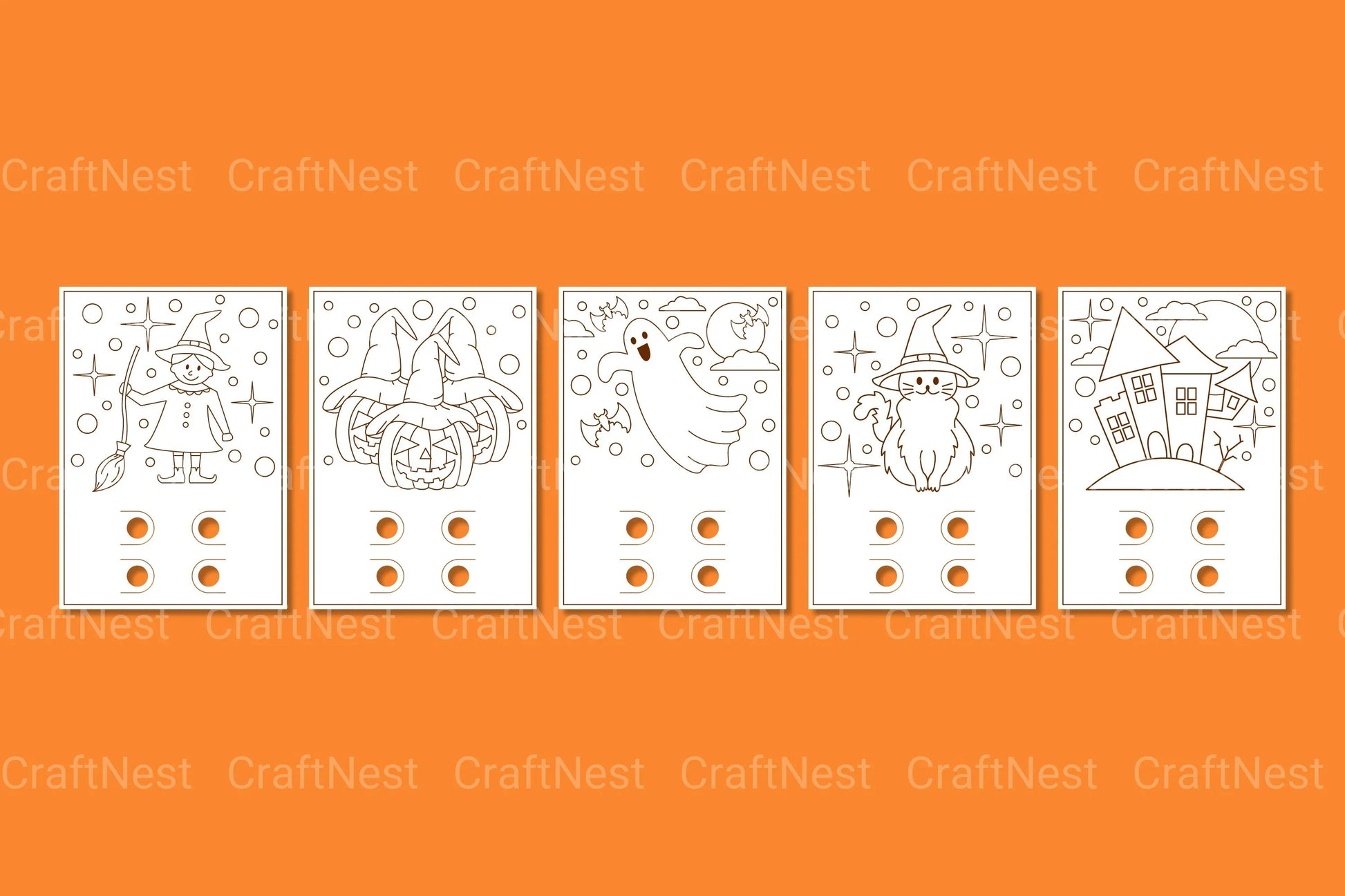 Halloween Coloring Card Bundle - SVG Clipart Collection - CraftNest - Digital Crafting and Art
