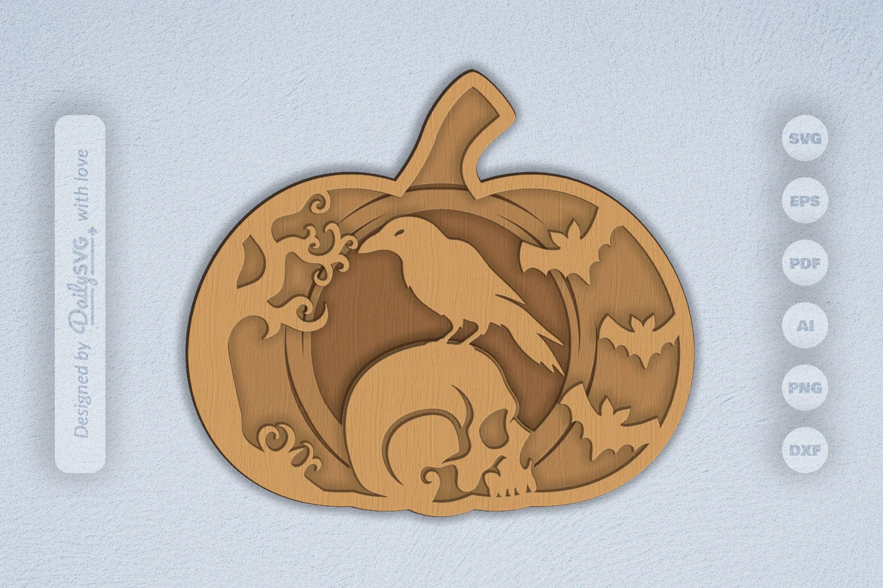 Halloween Crow Pumpkin Laser Cut SVG Bundle - CraftNest - Digital Crafting and Art