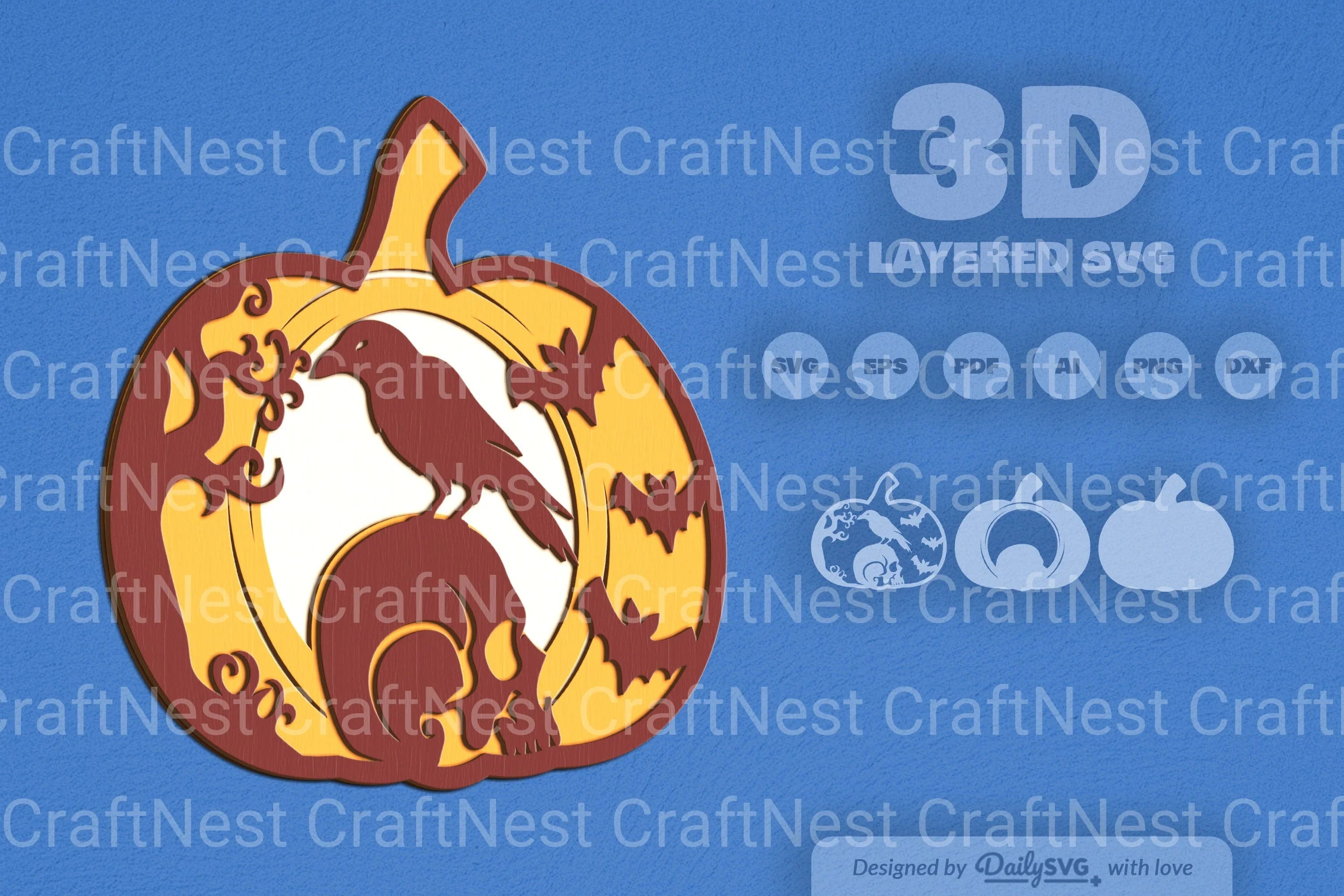 Halloween Crow Pumpkin Laser Cut SVG Bundle