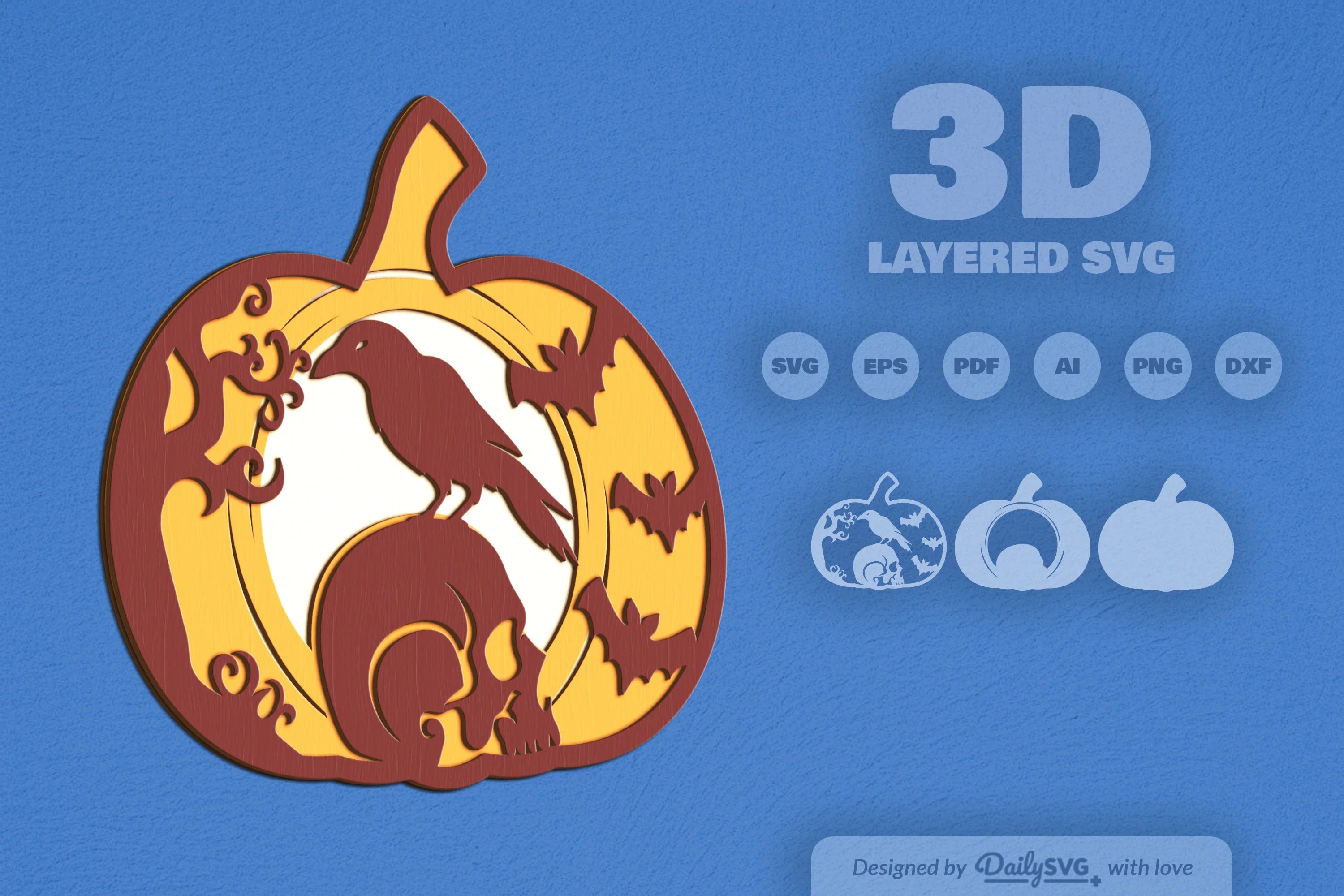 Halloween Crow Pumpkin Laser Cut SVG Bundle - CraftNest - Digital Crafting and Art