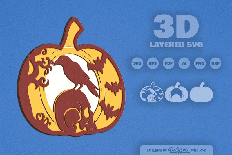 Halloween Crow Pumpkin Laser Cut SVG Bundle - CraftNest - Digital Crafting and Art