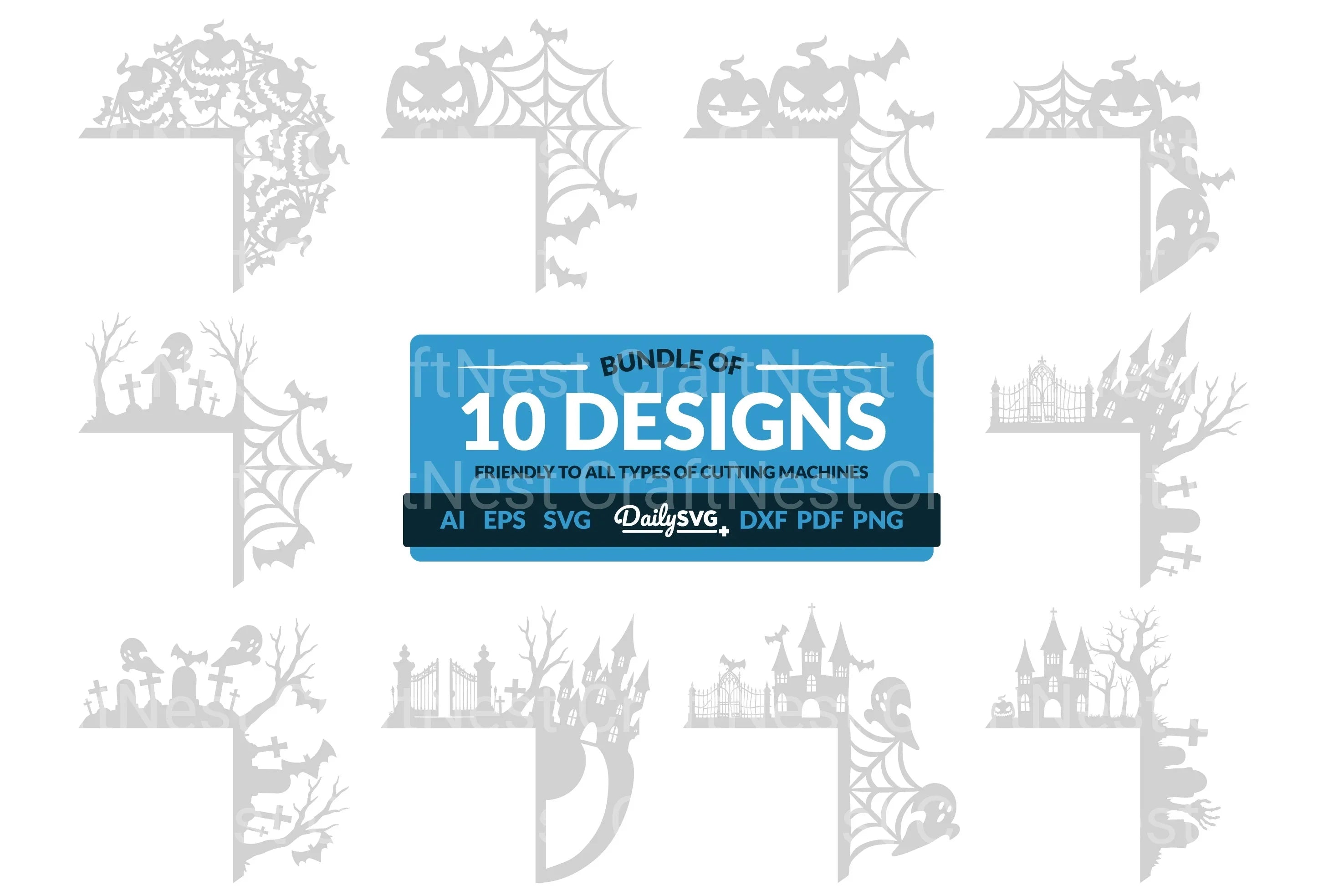 Halloween Door Corner Laser Cut Clipart SVG Bundle