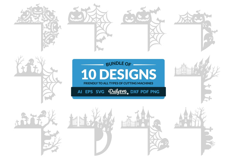 Halloween Door Corner Laser Cut Clipart SVG Bundle - CraftNest - Digital Crafting and Art