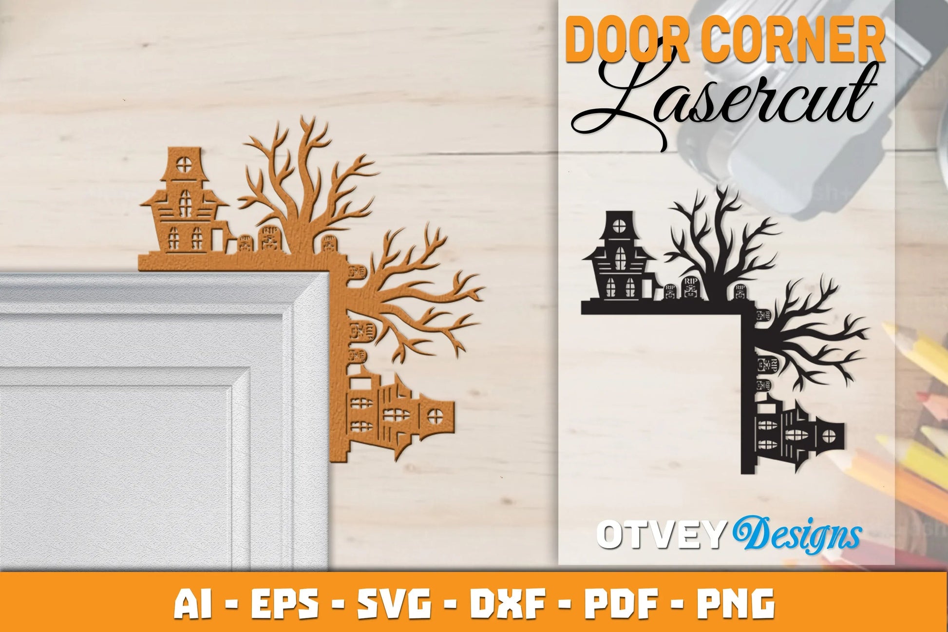 Halloween Door Corner Lasercut SVG Bundle 8 - CraftNest - Digital Crafting and Art