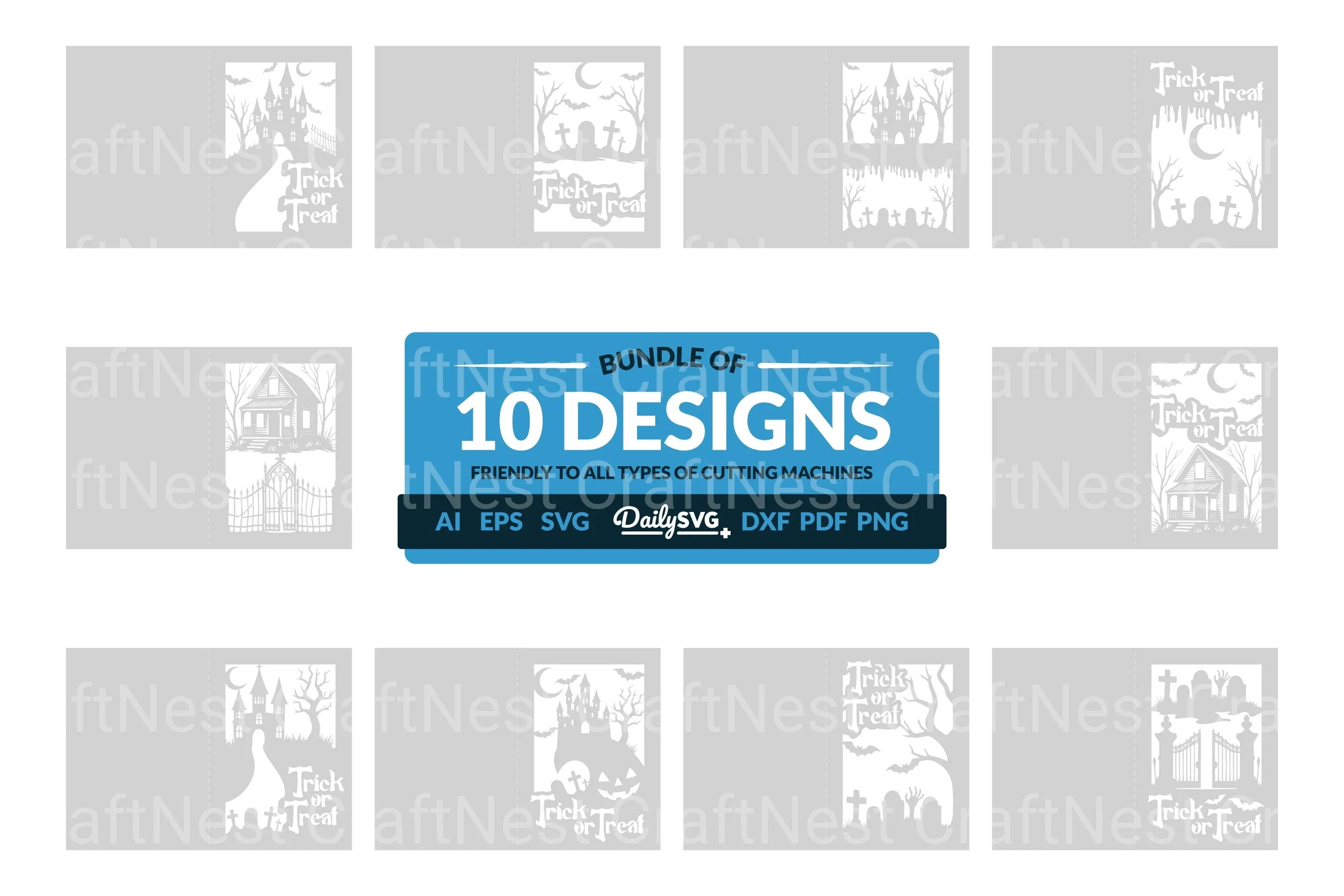 Halloween Greeting Card Papercut Clipart SVG Bundle