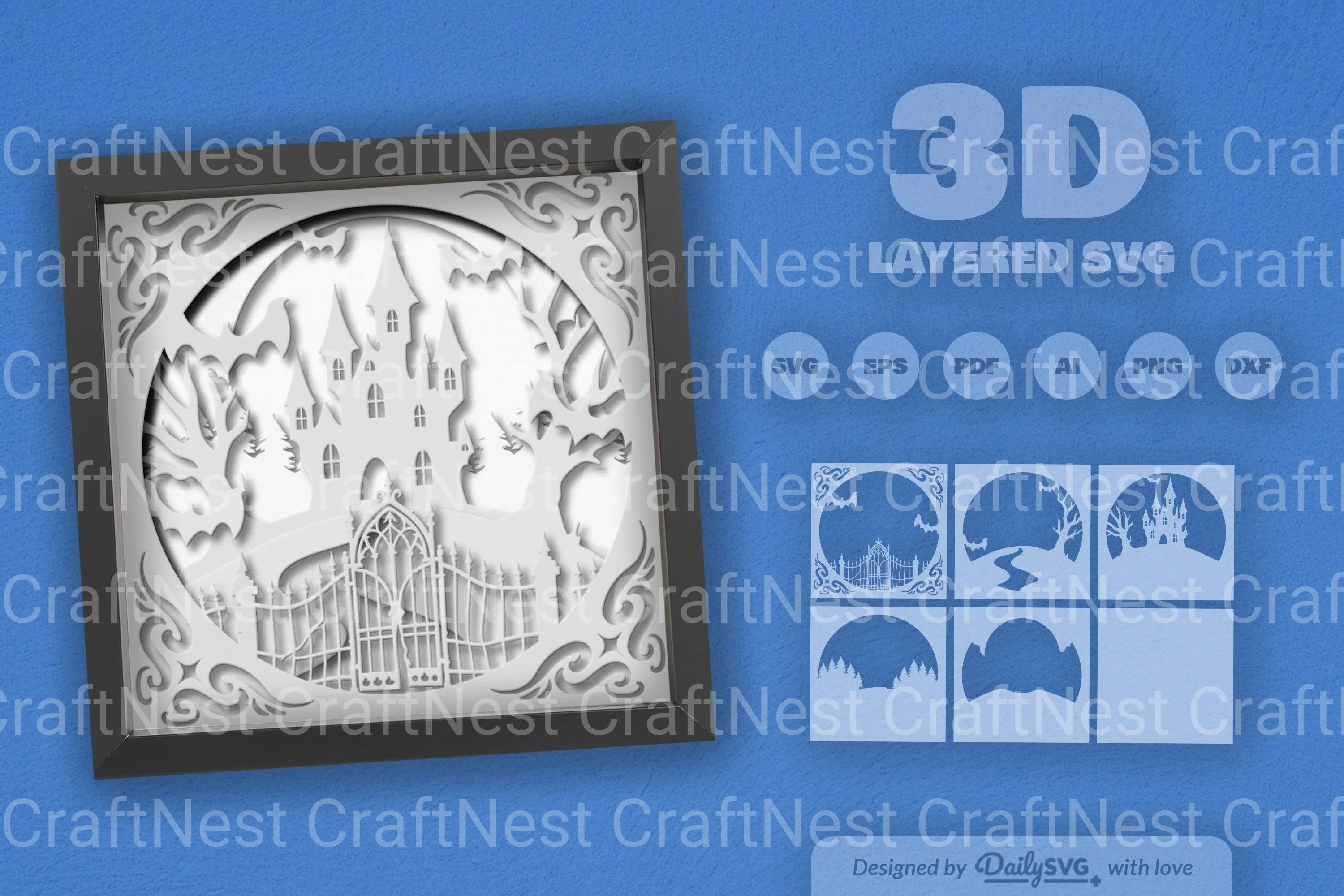 Halloween Haunted Castle 3D Papercut SVG Bundle