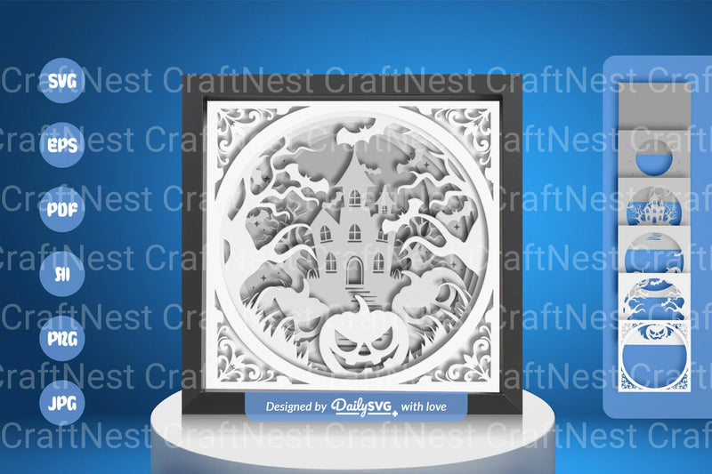 Halloween Haunted House Papercut SVG Bundle - White Version - CraftNest - Digital Crafting and Art