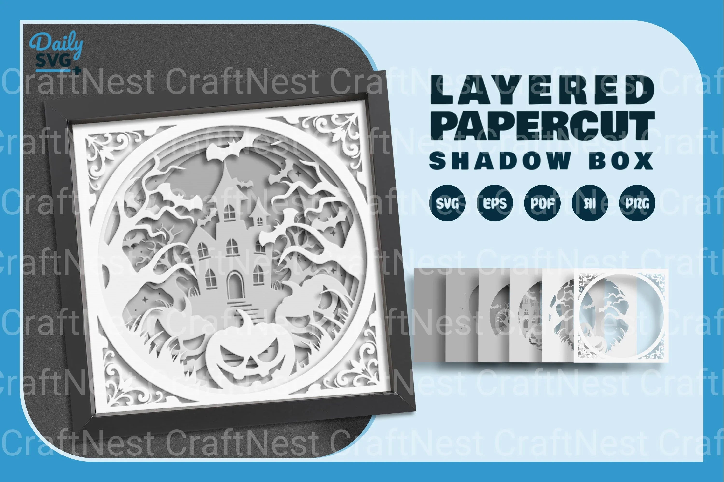 Halloween Haunted House Papercut SVG Bundle - White Version - CraftNest - Digital Crafting and Art