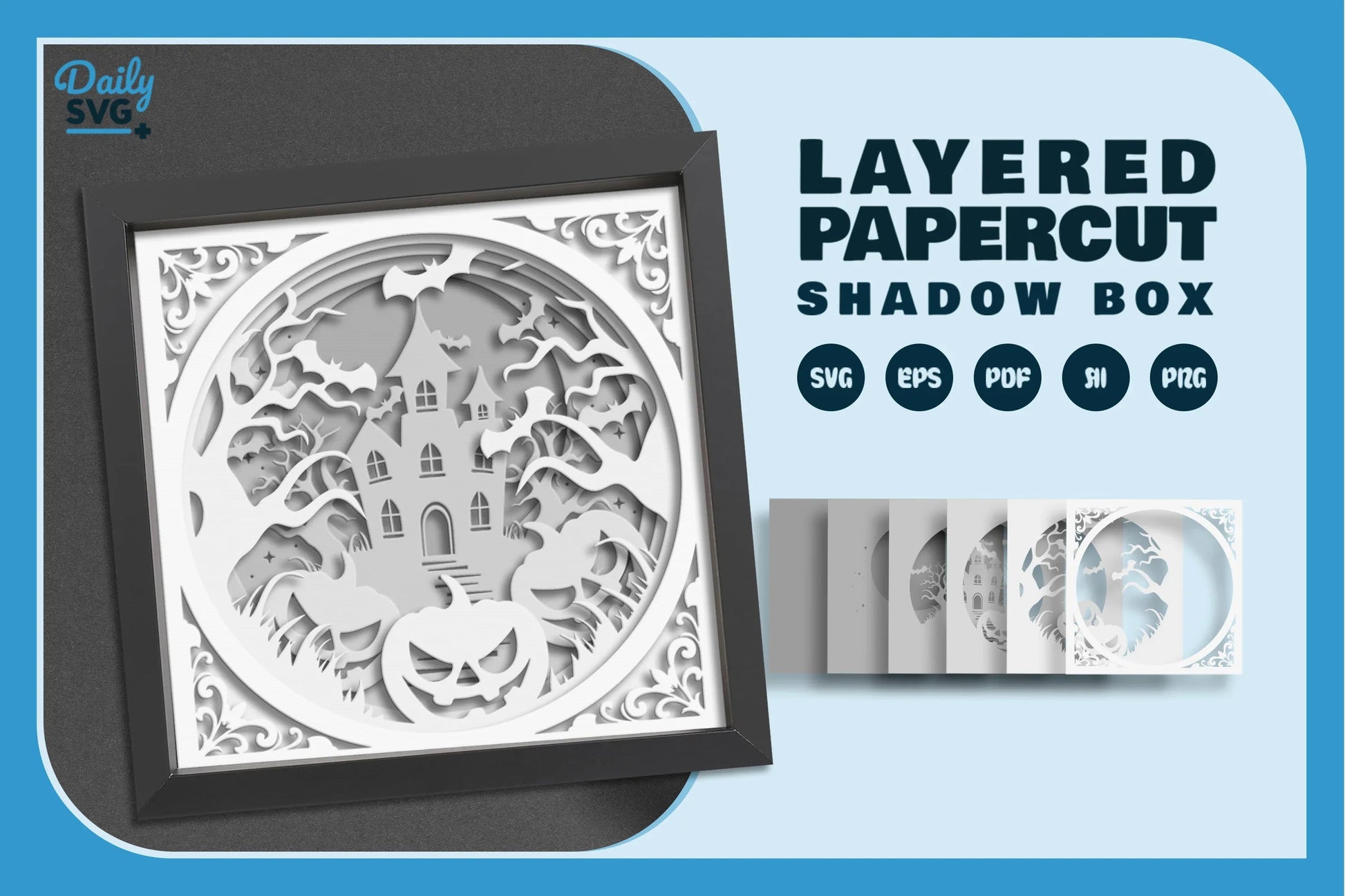 Halloween Haunted House Papercut SVG Bundle - White Version - CraftNest - Digital Crafting and Art