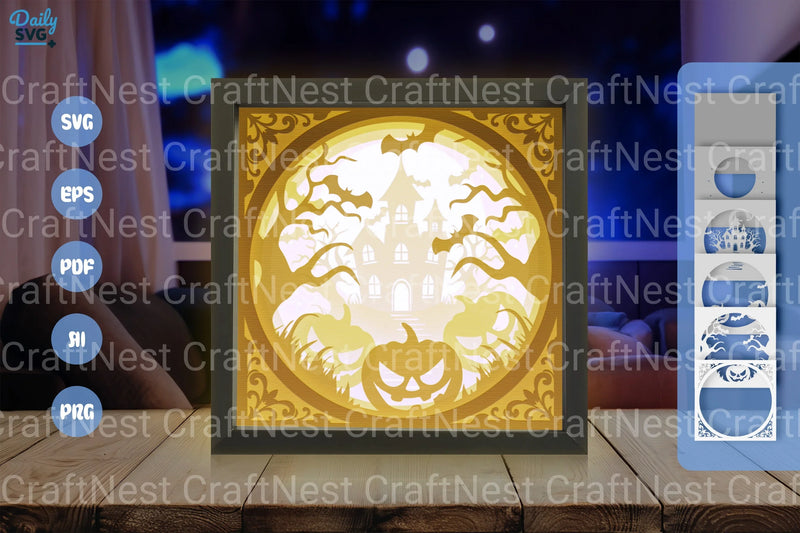 Halloween Haunted House Papercut SVG Bundle - White Version - CraftNest - Digital Crafting and Art