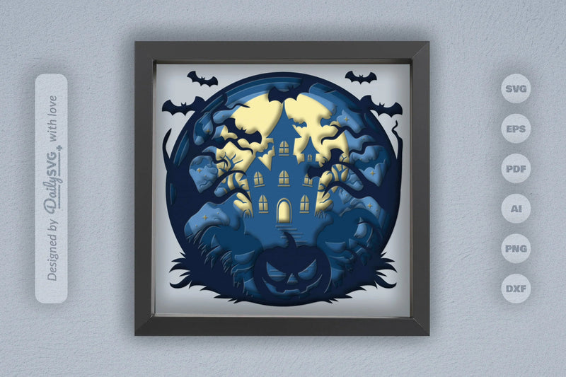 Halloween Haunted House Papercut SVG Bundle with Pumpkin - CraftNest - Digital Crafting and Art
