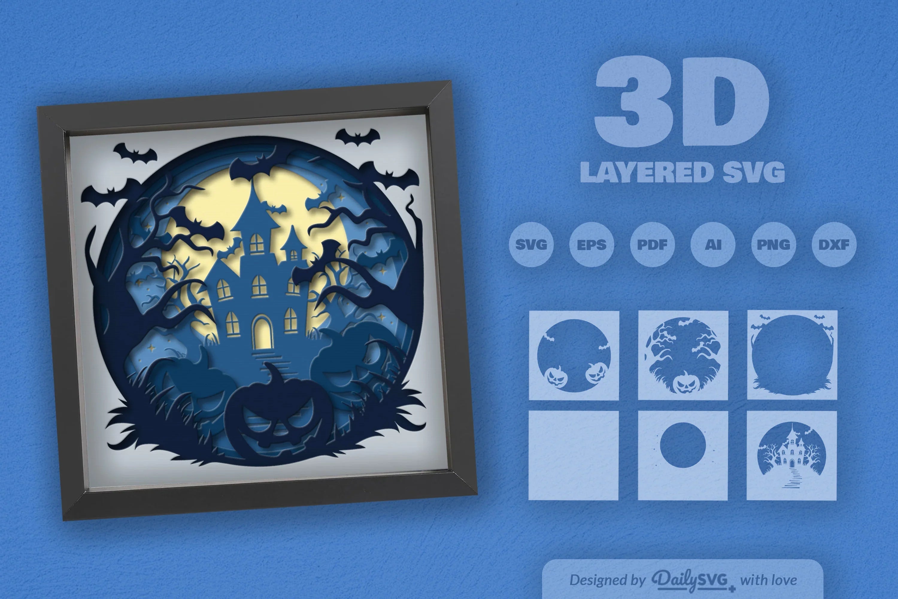 Halloween Haunted House Papercut SVG Bundle with Pumpkin - CraftNest - Digital Crafting and Art