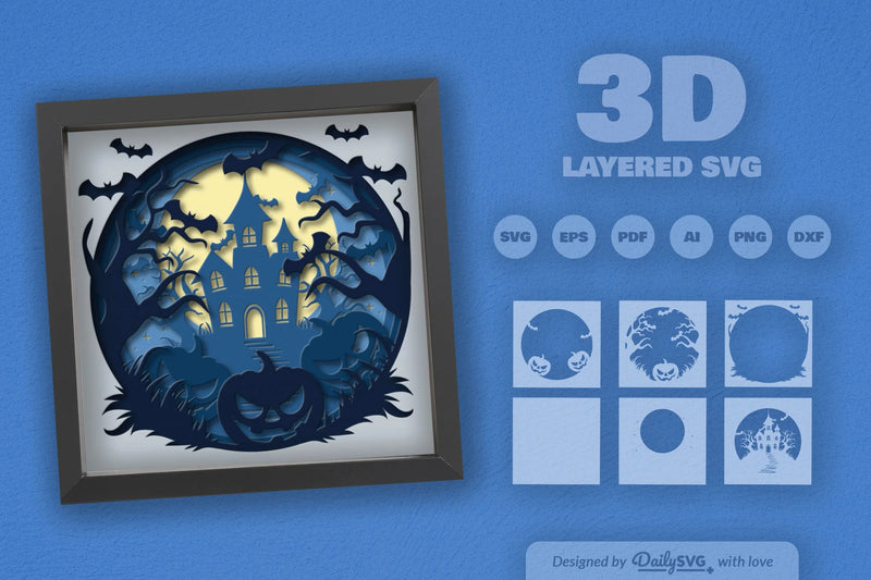 Halloween Haunted House Papercut SVG Bundle with Pumpkin - CraftNest - Digital Crafting and Art