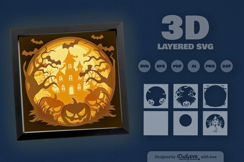 Halloween Haunted House Papercut SVG Bundle with Pumpkin - CraftNest - Digital Crafting and Art