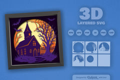 Spooky Halloween Night Scene with Old Church - CraftNest - Digital Crafting and Art