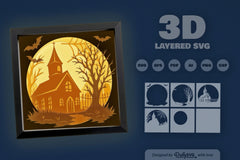 Spooky Halloween Night Scene with Old Church - CraftNest - Digital Crafting and Art