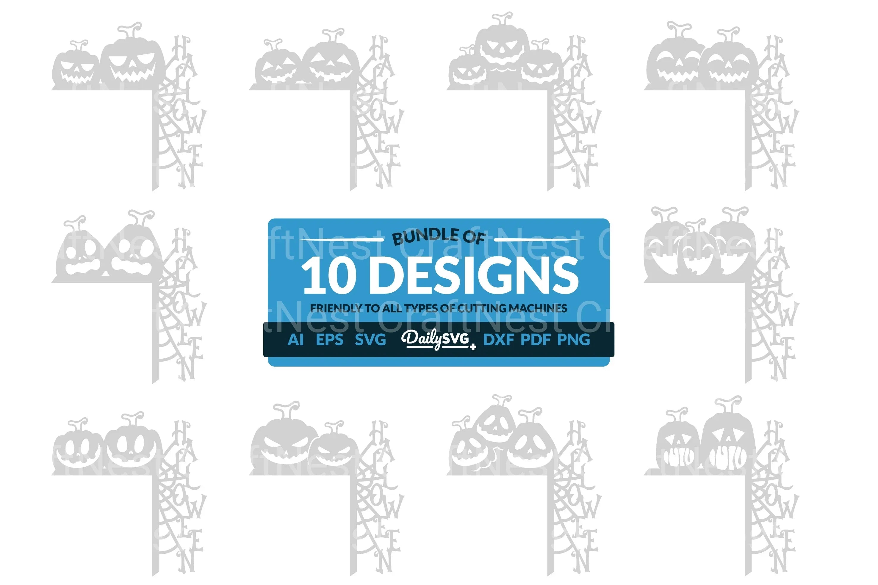 Halloween Pumpkin Door Corner Laser Cut Clipart SVG Bundle