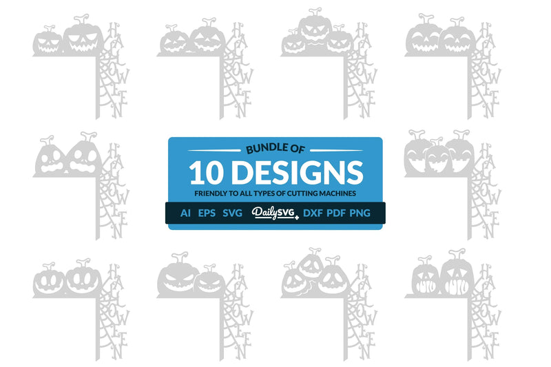 Halloween Pumpkin Door Corner Laser Cut Clipart SVG Bundle - CraftNest - Digital Crafting and Art
