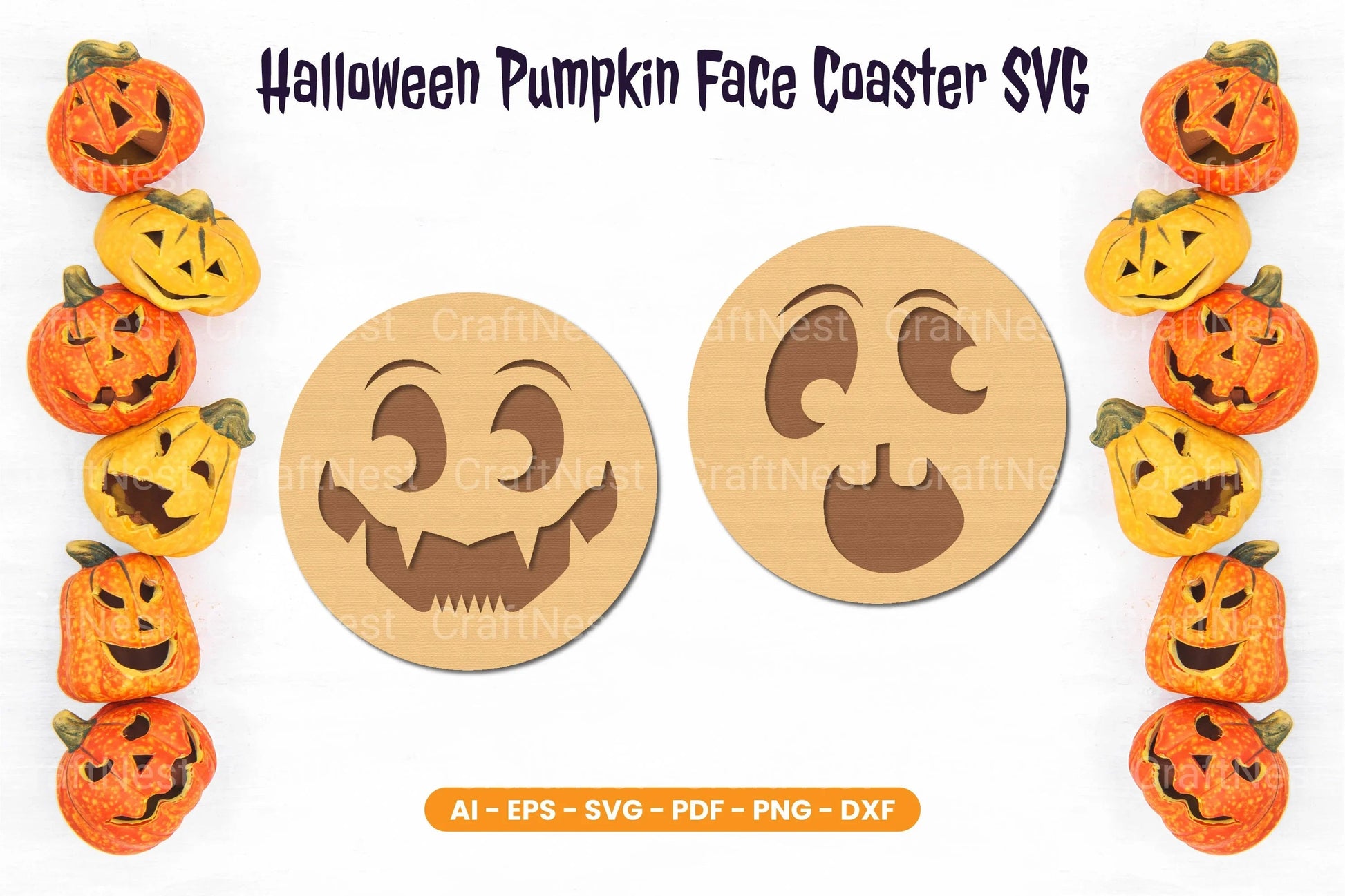 Halloween Pumpkin Face Coaster SVG Bundle - CraftNest - Digital Crafting and Art