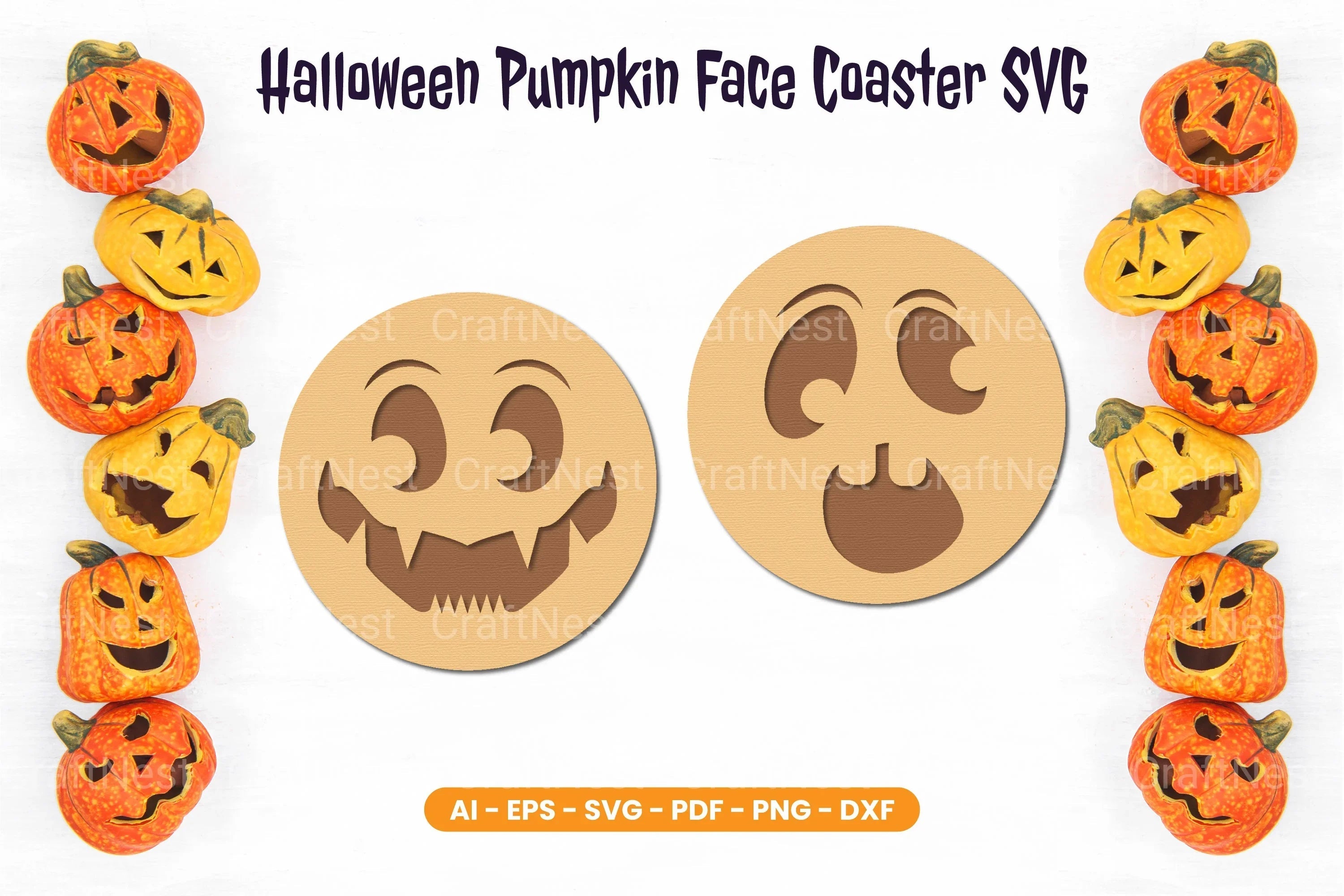 Halloween Pumpkin Face Coaster SVG Bundle - CraftNest - Digital Crafting and Art