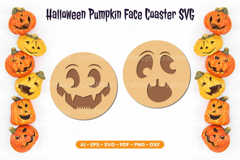 Halloween Pumpkin Face Coaster SVG Bundle - CraftNest - Digital Crafting and Art