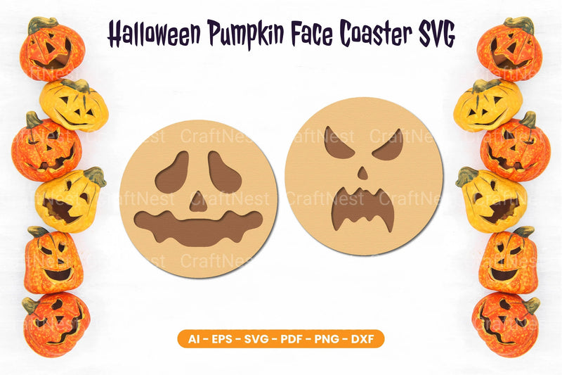 Halloween Pumpkin Face Coaster SVG Bundle - CraftNest - Digital Crafting and Art