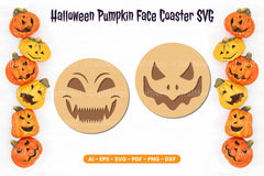Halloween Pumpkin Face Coaster SVG Bundle - CraftNest - Digital Crafting and Art