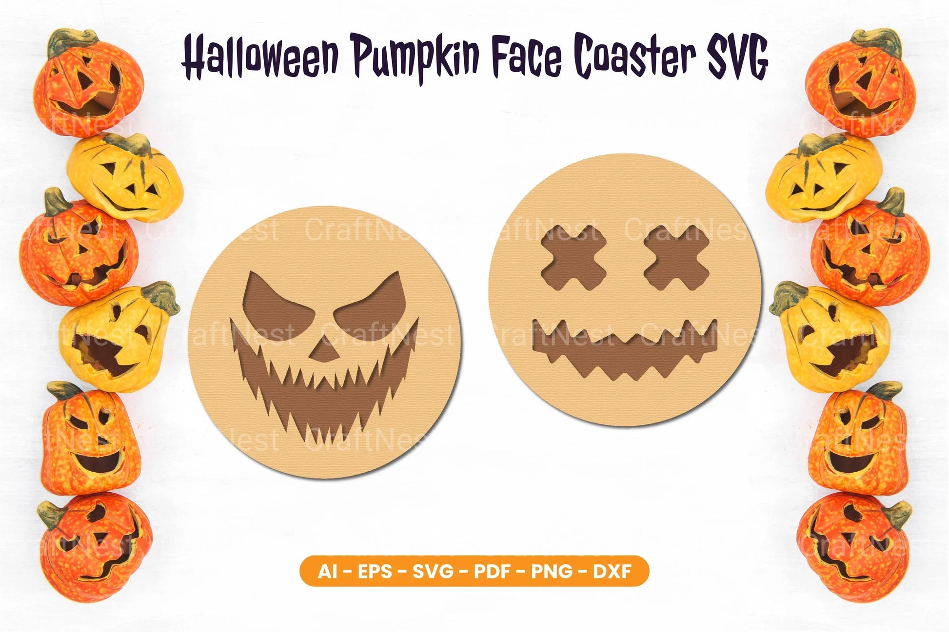Halloween Pumpkin Face Coaster SVG Bundle - Clipart Bundle - CraftNest - Digital Crafting and Art