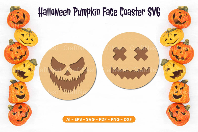 Halloween Pumpkin Face Coaster SVG Bundle - Clipart Bundle - CraftNest - Digital Crafting and Art