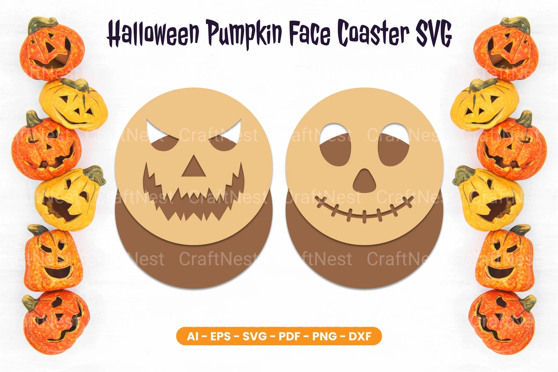 Halloween Pumpkin Face Coaster SVG Bundle - CraftNest - Digital Crafting and Art