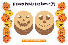 Halloween Pumpkin Face Coaster SVG Bundle - CraftNest - Digital Crafting and Art