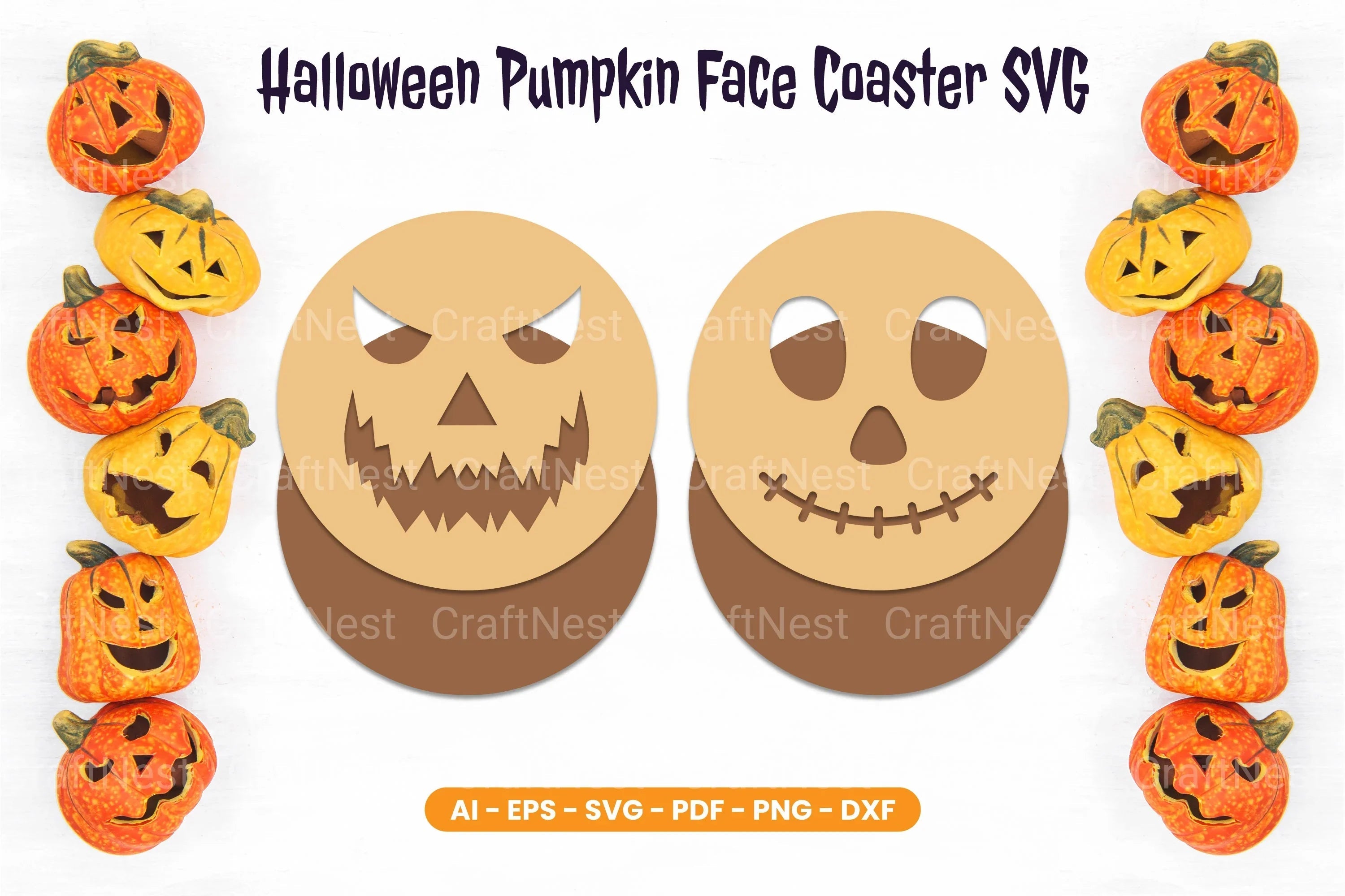 Halloween Pumpkin Face Coaster SVG Bundle - CraftNest - Digital Crafting and Art