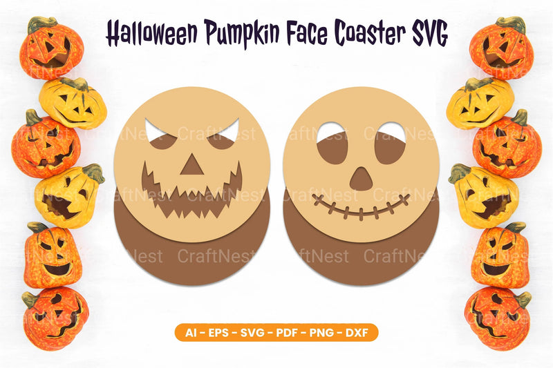 Halloween Pumpkin Face Coaster SVG Bundle - CraftNest - Digital Crafting and Art