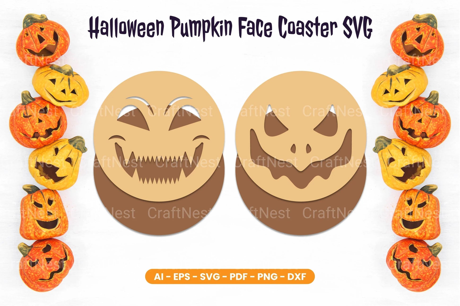 Halloween Pumpkin Face Coaster SVG Bundle - CraftNest - Digital Crafting and Art