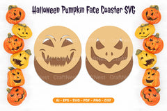 Halloween Pumpkin Face Coaster SVG Bundle - CraftNest - Digital Crafting and Art