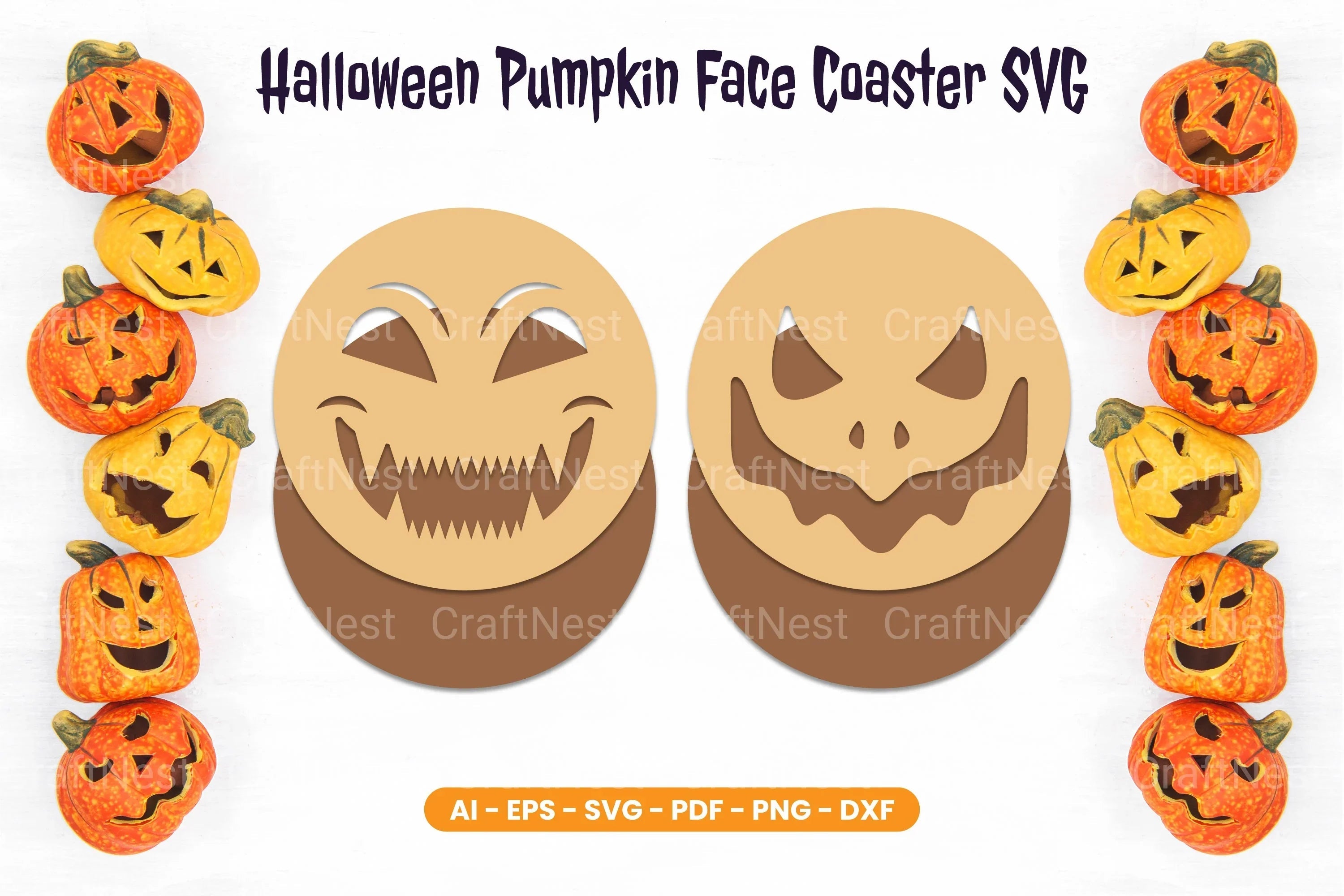 Halloween Pumpkin Face Coaster SVG Bundle - CraftNest - Digital Crafting and Art
