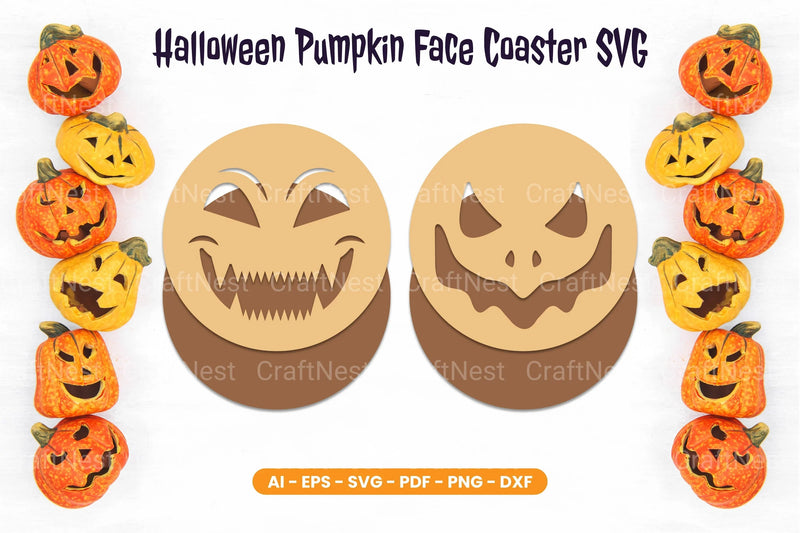 Halloween Pumpkin Face Coaster SVG Bundle - CraftNest - Digital Crafting and Art