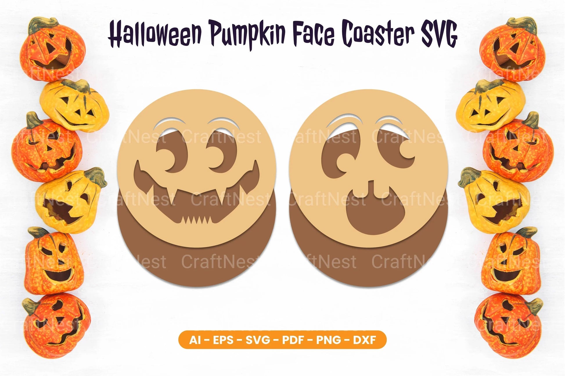 Halloween Pumpkin Face Coaster SVG Bundle - CraftNest - Digital Crafting and Art
