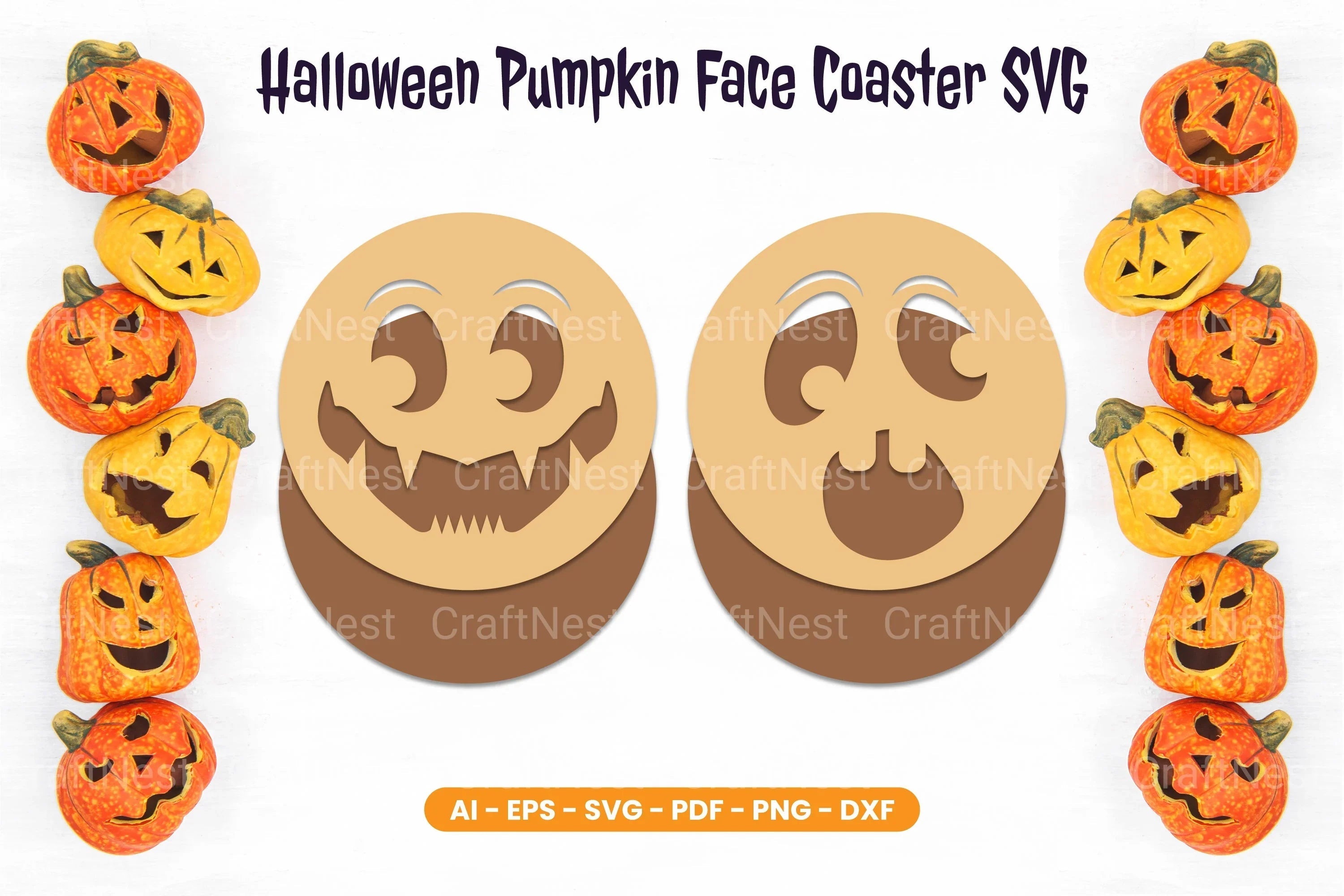 Halloween Pumpkin Face Coaster SVG Bundle - CraftNest - Digital Crafting and Art